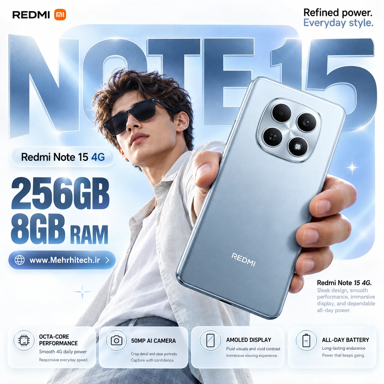 گوشی موبایل شیائومی مدل Redmi Note 15 4G دو سیم کارت ظرفیت 256 گیگابایت و رم 8 گیگابایت