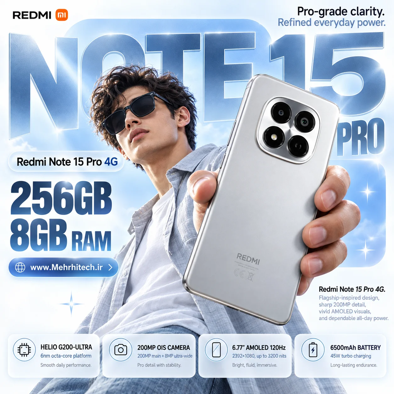 گوشی موبایل شیائومی مدل Redmi Note 15 Pro 4G دو سیم کارت ظرفیت 256 گیگابایت و رم 8 گیگابایت