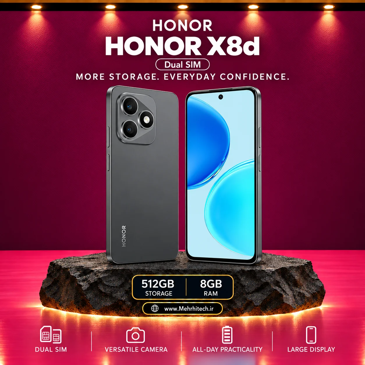 گوشی موبایل آنر مدل HONOR X8d دو سیم کارت ظرفیت 512 گیگابایت و رم 8 گیگابایت