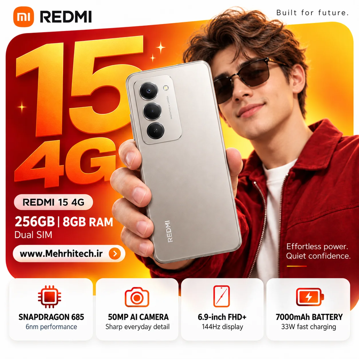 گوشی موبایل شیائومی مدل REDMI 15 4G دو سیم کارت ظرفیت 256 گیگابایت و رم 8 گیگابایت